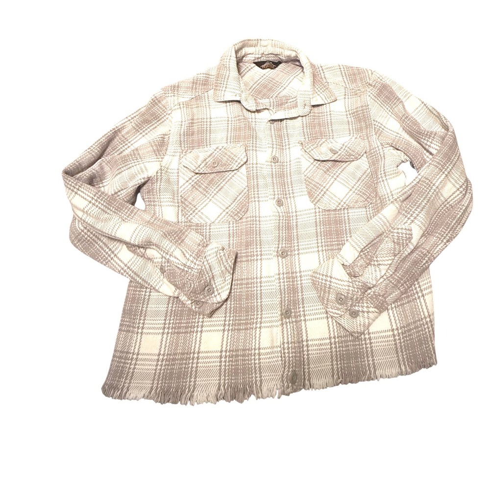 Pacific Trail Plaid Flannel Shacket Women's Medium Gray White‎ Frayed Hem